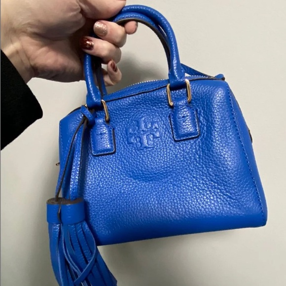 NWT Tory Burch Thea Mini Web Satchel Mediterranean Blue - Picture 2 of 4